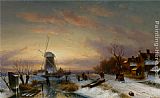 Charles Henri Joseph Leickert Canvas Paintings - Landscape with skaters on the Ice